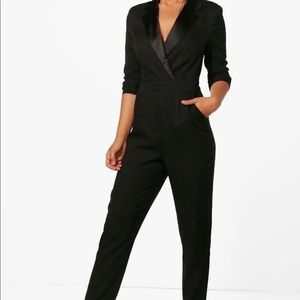 Sleek and sexy black tuxedo jumpsuit